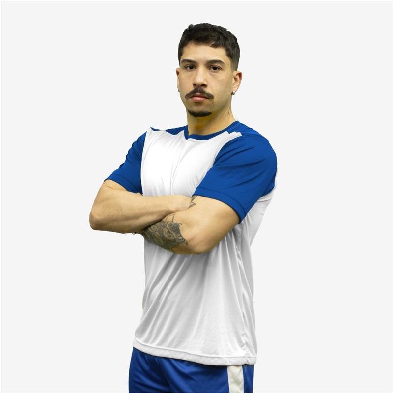 CAMISETA REC. OMBRO BRANCO E AZUL 2025